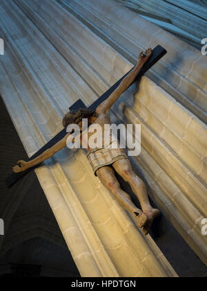 Jesus on a wooden cross, Saint-Pierre-et-Saint-Paul cathedral, Nantes, France. Stock Photo