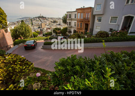 Looking down Lombard Street in San Francisco. Stock Photo