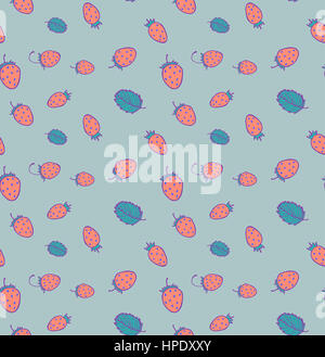 Hand drawn vector background with strawberries Stock Photo