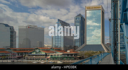 Jacksonville Skyline South Bank View Main ST Bridge Stock Photo