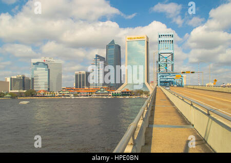 Jacksonville Skyline South Bank View Main ST Bridge Stock Photo