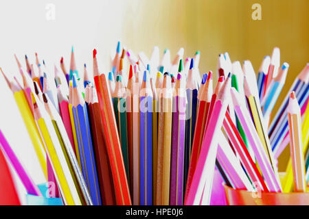 many pencils in kindergarten class without children Stock Photo