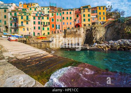 Riomaggiore, La Spezia, Italy.  Colorful Italian Village and Comune in the Province of La Spezia. Liguria Region. Stock Photo