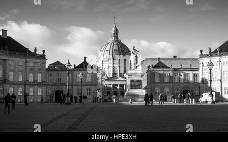 view from Amalienborg,home of the Danish royal family, towards Frederik's Church, The Marble Church, Copenhagen Stock Photo