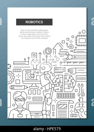 Robotics - line design brochure poster template A4 Stock Vector