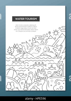 Water Tourism - line design brochure poster template A4 Stock Vector