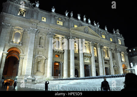 VATICAN CITY - MARCH 17, 2016: The San Pietro basilica in Vatican city is visited every night by crowd of tourists Stock Photo