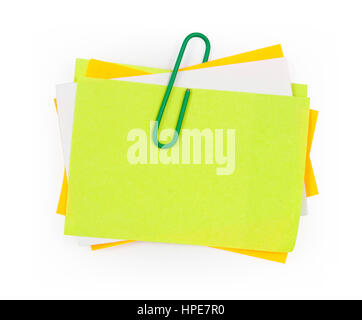 Multi color note with red paper clip isolated clipping path Stock Photo