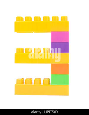 colorful plastic blocks forming the number three isolate Stock Photo