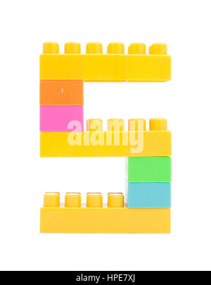 colorful plastic blocks forming the number five isolate Stock Photo