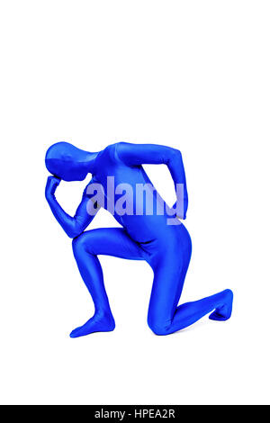 Mysterious blue man in morphsuit Stock Photo