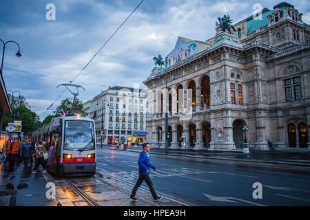 Tram and Staatsoper (Vienna State Opera), Ringstrasse, ring road,  Vienna, Austria, Europe Stock Photo