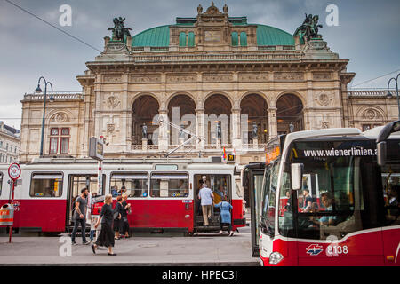 Tram and Staatsoper (Vienna State Opera), Ringstrasse, ring road,  Vienna, Austria, Europe Stock Photo