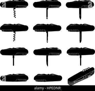Set of different penknives isolated on white Stock Vector