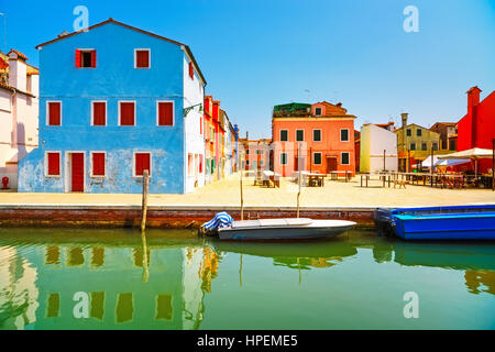 Venice landmark, Burano old market flea square, colorful houses, Italy, Europe. Stock Photo