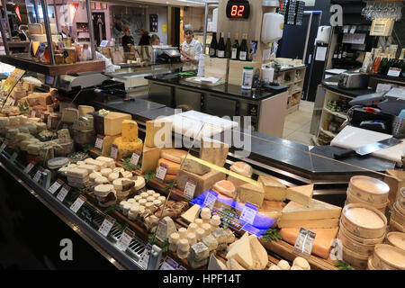 Gourmet cheese counter at Les Halles de Lyon Paul Bocuse Stock Photo