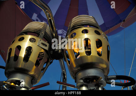 Hot air balloon gas burner: Chateau d'Oex International Balloon Festival / Festival International de Ballons à Château-d'Oex Stock Photo