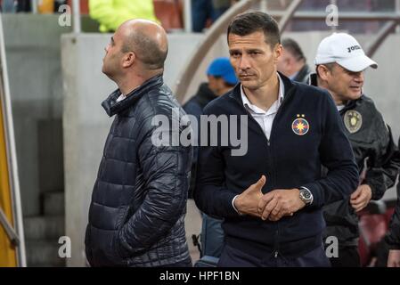 April 29, 2015: Costantin Galca the coach of FCSB  in action during the Liga I Soccer Romania game between FC Steaua Bucharest ROU and ASA 2013 Targu Mures ROU at National Arena, Bucharest,  Romania ROU. Stock Photo