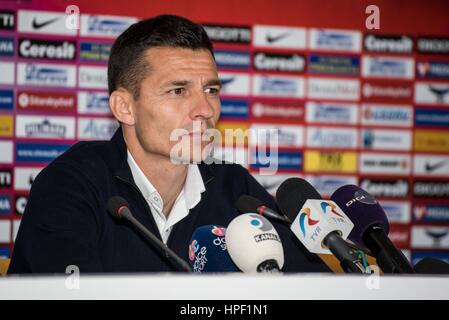 April 29, 2015: Costantin Galca the coach of FCSB  at the press conference at the end of the Liga I Soccer Romania game between FC Steaua Bucharest ROU and ASA 2013 Targu Mures ROU at National Arena, Bucharest,  Romania ROU. Foto: Catalin Soare Stock Photo