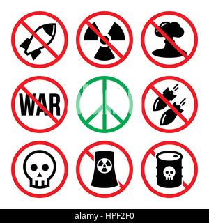 No nuclear weapon, no war, no bombs warning signs Stock Vector