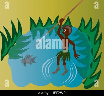 A tribal fisherman fishing in a pond Stock Vector