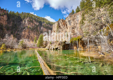 Fallen trees in Hanging Lake, wide angle picture, Glenwood Canyon, Colorado, USA. Stock Photo