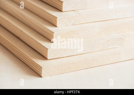 Stack of timber boards, wood panels. Stock Photo