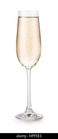 Glass of champagne isolated on white background with clipping path. Champagne glass on white background. Champagne with bubbles in a glass isolated on Stock Photo