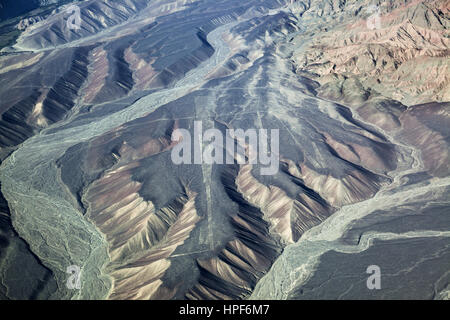 view from plane on the geoglyphs plateau Nazca Stock Photo