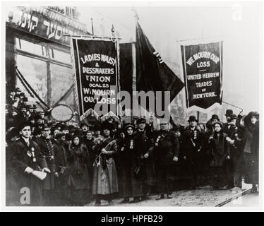 Demonstration of protest and mourning for Triangle Shirtwaist Factory fire victims, New York, NY, 1911. Stock Photo