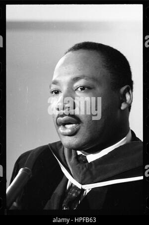 Rev Martin Luther King, Jr, wearing clerical robe, Washington, DC, 03/02/1965. Photo by Warren K Leffler Stock Photo