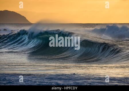A large shore break wave at Keiki beach on the North Shore of Oahu. Stock Photo