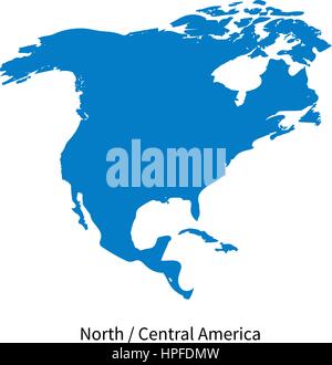 Detailed vector map of North and Central America Region on white Stock Vector