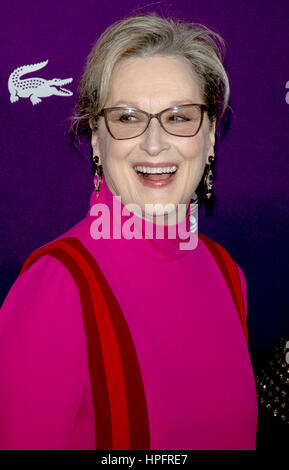 Los Angeles, Us. 21st Feb, 2017. Actress Meryl Streep arrives at the 19th Costume Designers Guild Awards, CDGA, at Hotel Beverly Hilton in Los Angeles, USA, on 21 February 2017. - NO WIRE SERVICE - Photo: Hubert Boesl/dpa/Alamy Live News Stock Photo