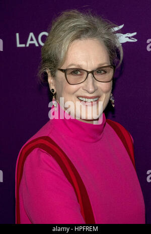 Los Angeles, Us. 21st Feb, 2017. Actress Meryl Streep arrives at the 19th Costume Designers Guild Awards, CDGA, at Hotel Beverly Hilton in Los Angeles, USA, on 21 February 2017. - NO WIRE SERVICE - Photo: Hubert Boesl/dpa/Alamy Live News Stock Photo