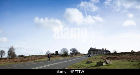 Ilkley, Yorkshire, UK. 22nd Feb, 2017. UK Weather. Sunshine and strong winds on Ilkley Moor, Yorkshire near the famous Cow and Calf rocks as the UK prepares for stormdoris Credit: Windmill Images/Alamy Live News Stock Photo
