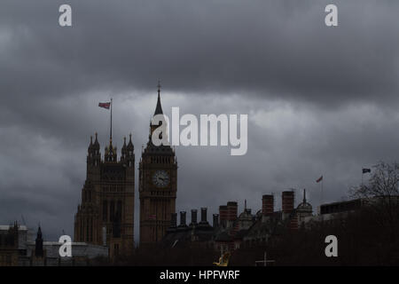 London, UK. 2nd Feb, 2017. Dark Storm clouds gather over the Houses of Parliament as Storm Doris is expected to arrive to Britain on Thursday bringing gale force winds and wintry weather to many England and Wales and snow to Scotland Credit: amer ghazzal/Alamy Live News Stock Photo