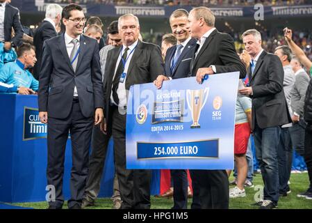 May 31, 2015: The FRF Representatives at the end of the Cupa Romaniei Timisoreana 2014-2015 Finals (Romania Cup Timisoreana Finals) game between FC Universitatea Cluj ROU and FC Steaua Bucharest ROU at National Arena, Bucharest,  Romania ROU. Foto: Catalin Soare Stock Photo