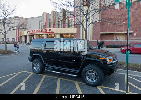 Black Hummer H2 SUV parked in the CineMark theater parking lot. Downers Grove Illinois IL USA Stock Photo