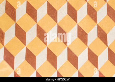 Surface Of Old Plastered Wall With Colorful Black Brown Beige White Geometrical Architecture Symmetrical Rhombus Stock Photo
