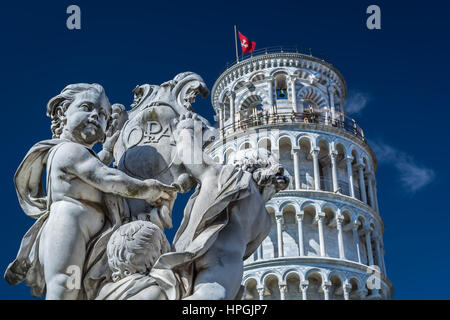 Closeup view at Leaning Tower in Pisa, european travel places. Stock Photo