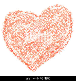 Crayon orange heart isolated on the white background. Valentine's day card Stock Photo