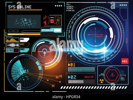 A futuristic HUD display user interface design with radar and tracking features. vector illustration. Stock Vector