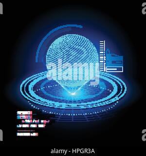 A HUD display projecting a globe Hologram. Future technology vector illustration. Stock Vector
