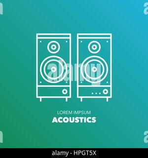 Unique detailed thin line logo for your event or business. Office or home technic and electronic device logo. Pair of acoustic system. Vector illustra Stock Vector