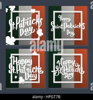 Collection of Happy Saint Patricks day lettering postcards. Greeting cards or banner. National holiday of Ireland. Modern hand drawn letters on irelan Stock Vector