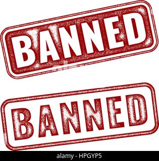 Set of red realistic vector Banned grunge rubber stamp isolated on white background. Stock Vector