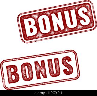 Set of red realistic vector Bonus grunge rubber stamp isolated on white background. Stock Vector