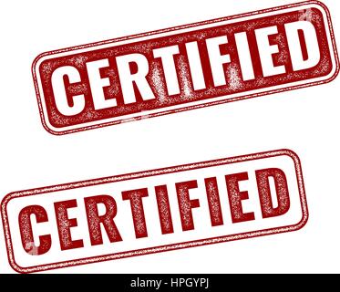 Two red realistic vector Sertified grunge rubber stamps isolated on white background Stock Vector
