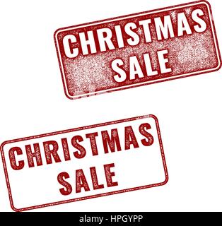 Two red realistic vector Christmas sale stamps isolated on white background. Set of red imprints of announcement annual fair Stock Vector
